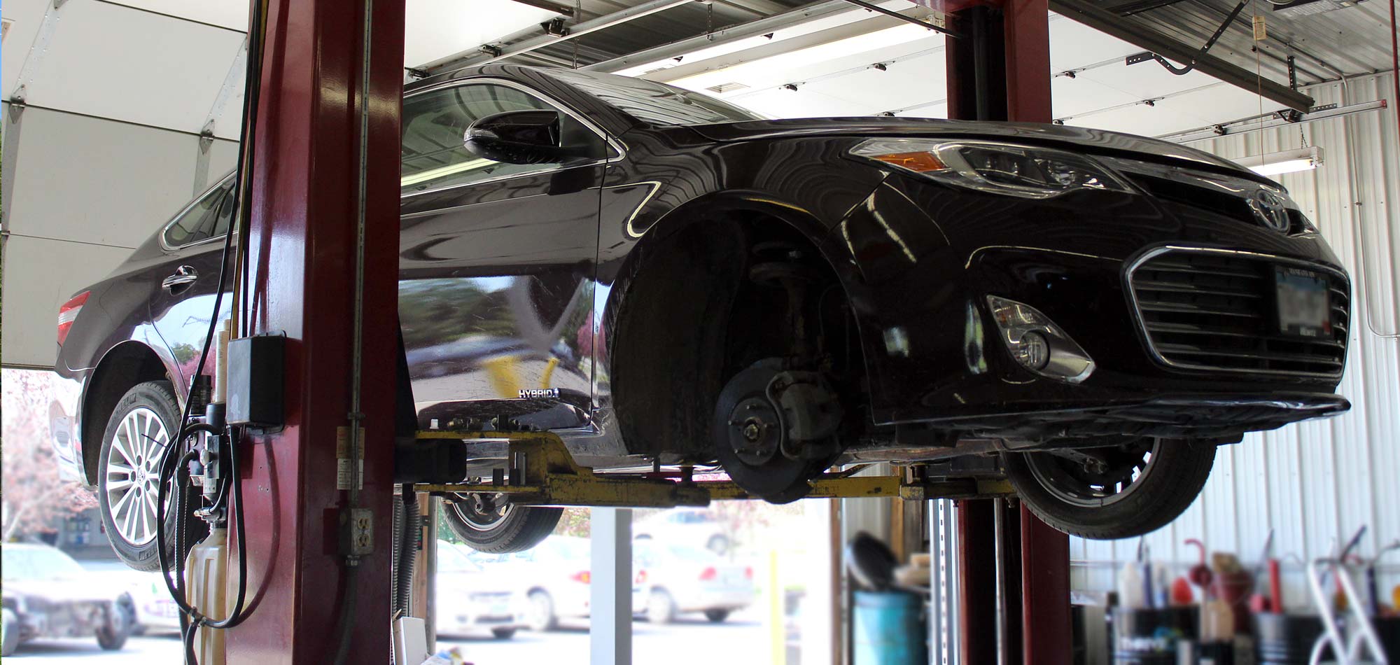 Luxury car on an automotive lift